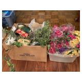 BOX FULL OF SILK GREENERY & CRATE FULL OF SILK PANSIES - DINING ROOM