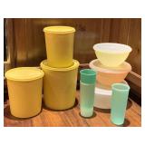 3 PIECE VINTAGE YELLOW TUPPERWARE CANISTER SET & OTHER VINTAGE TUPPERWARE ITEMS - KITCHEN