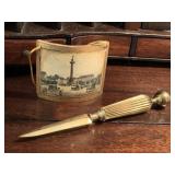 VINTAGE FRENCH GILDED MASTER WALL HANGING ART CONVEX 4 1/2" X 4" & VINTAGE SOLID BRASS LETTER OPENER - LIVING ROOM