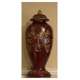 VERY NICE DECORATIVE WINE/GOLD TALL URN WITH LID 18" TALL - DEN