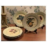 SET OF 6 RAYMOND WAITES STONEWARE SCALLOPED FRUIT PLATES W/ 3 STANDS - DINETTE