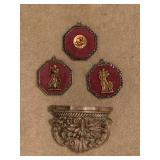 RESIN DECORATIVE SCROLLED WALL SHELF 9 1/2" WIDE X 7" TALL & 3 VINTAGE OCTAGON SHAPED WALL PLAQUES - UP MASTER BED