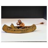 Native American in canoe with Wolf, see pictures for details.
