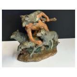 Ceramic Native American and wolf figurine, see pictures for details.