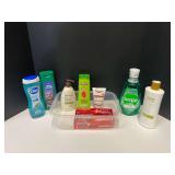 Assorted toiletries to include shampoo, body wash, mouthwash, body cream, and more. Tub is not included, see pictures for details.