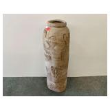Tall cylindrical terra-cotta vase, carved/etched southwestern theme, see pictures or details.