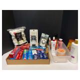Assorted toiletries to include body lotion, conditioner, toothpaste, body wash, and more. Tub is not included, see pictures for details.