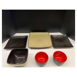 Asian themed dinnerware, includes plates, and bowls, approximately six pieces, see pictures for details.