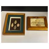 Framed Native American artifacts/arrowheads, two pieces, see pictures for details.