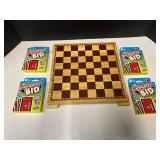Monopoly Bid games, set of four, also includes a wooden checkerboard, see pictures for details.