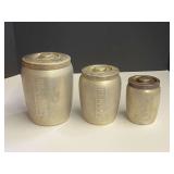 Vintage aluminum canister set, three pieces, see pictures for details.