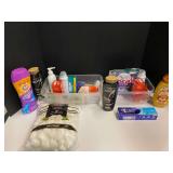 Shelf lot marked 6111 of assorted toiletries to include shampoo, toothpaste, cotton balls, whole body deodorant, and Moore. Tubs are not included, see pictures for details.