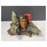 Ceramic Native American with wolf bust, see pictures for details.