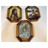 Framed Native American art prints, three pieces, see pictures for details.