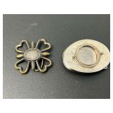 Vintage belt buckles, Silvertone coin buckle, and brass buckle, both are ready for settings, see pictures for details.