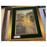Framed and signed oil painting on canvas depicting an Italian village, see pictures for details.