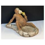 Vintage lazy monkey with bowl sculpture, this piece can be used as a trinket dish, ashtray, candle holder, etc. See pictures for details.
