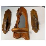 Custom wooden candleholders, wall mounts, three pieces, see pictures for details.
