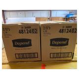 Depend ladies underwear, size L, 2/17’s per box, two boxes, see pictures for details.