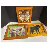 Framed photographic wolf prints, set of three, see pictures for details.