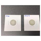 1912-S and 1916 Barber dimes, see pictures for details.
