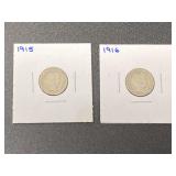 1915 and 1916 Barber dimes, see pictures for details.