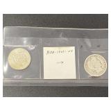 1907–04 Barber silver half dollar, also includes a 1964–01 Kennedy silver half dollar, see pictures for details. ￼