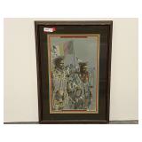 Framed and matted Native American ledger art, this type of art used colored pencils and ink, see pictures for details.