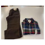 St. John’s Bay apparel to include a flannel shirt, size 4 XL, also includes flare leg jeans, size 18 W, still new with tags, see pictures for details.