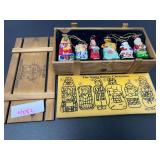 Thomas Pacconi classics, 2004 collection, small glass Christmas ornaments, set of six, comes with collectible wooden storage box, see pictures for details.