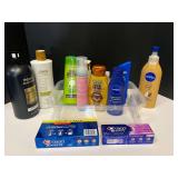 Assorted toiletries to include shampoo, Toothpaste, moisturizer, and more. Tub is not included, see pictures for details. ￼