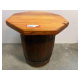 Custom “barrel” end table with wooden octagon top, see pictures for details.
