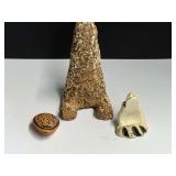 Peruvian clay ocarina, a type of vessel flute, a rough stone sculpture, and more. Three pieces total, see pictures for details.