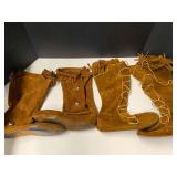 Moccasin boots, two pair, please inspect, unsure of size, see pictures for details.