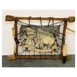 Native American mixed media artwork and embellished with beads and feathers, see pictures for details.