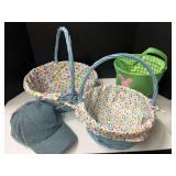 Decorative lined Easter baskets, three pieces, also includes a Sherpa hat, see pictures for details.