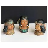Ceramic Native American busts, set of three, see pictures for details.