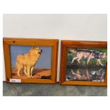 Framed photographic wolf prints, set of two, see pictures for details.