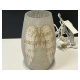 Frosted, lighted angel vase, see pictures for details.