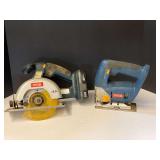 Ryobi cordless trim saw, and jigsaw, comes with battery, no charger, working condition unknown, see pictures for details.