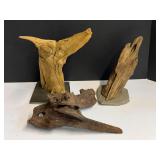 Driftwood, three pieces, two pieces appear to be mounted on slate, see pictures for details.