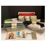Assortment of fabric remnants, and more. Tubs are not included, see pictures for details.