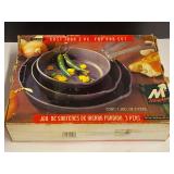 Cast-iron fry pan set, comes in original box, see pictures for details.