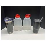 Rubbermaid 2 quart water containers, also includes two drink cups, see pictures for details.
