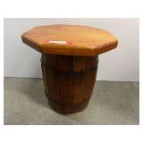 Custom “barrel” end table with wooden octagon top, see pictures for details.