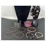 Ladies fashion estate jewelry beaded, cuff, and bangle bracelets, see pictures for details.