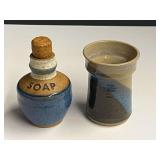 Artisan pottery cup and small decanter, see pictures for details.