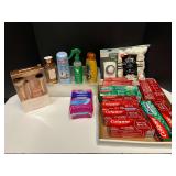 Assorted toiletries to include toothpaste, cotton balls, moisturizer, timer, and more. Tub is not included, see pictures for details. ￼