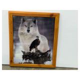 Framed wolf and bald eagle photographic art print, see pictures for details.
