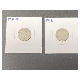 1912 and 1911 – S Barber dimes, see pictures for details.